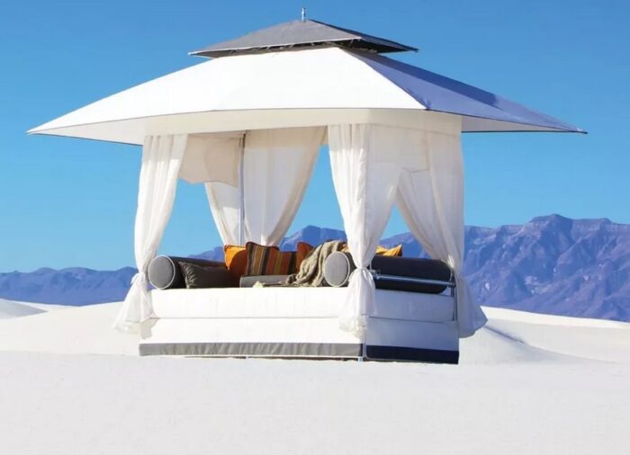 Poolside cabana style lounge with shade